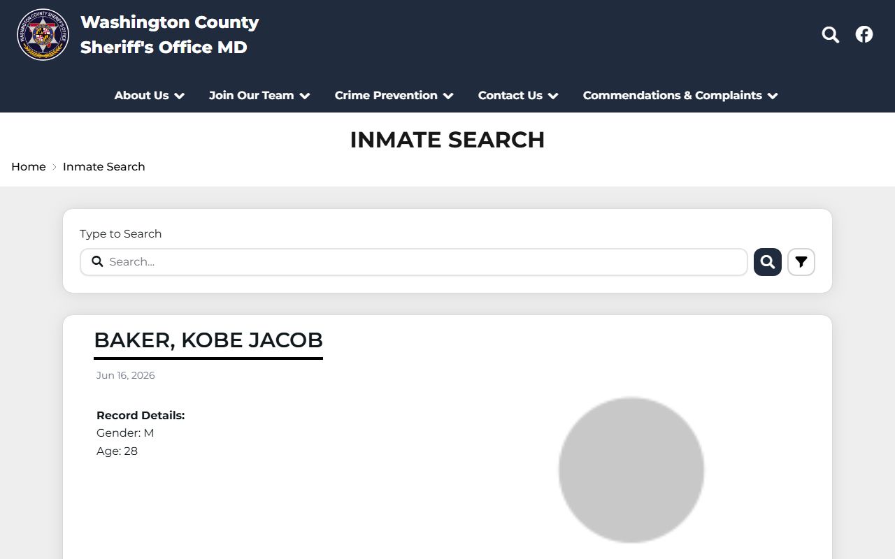 Washington County inmate roster search with current custody records
