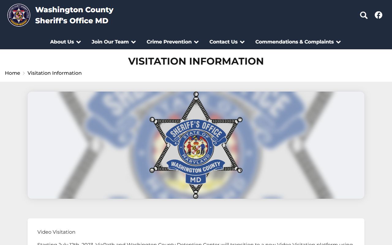 Washington County Detention Center visitation information page